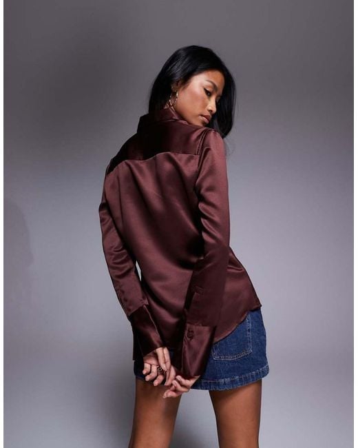 ASOS Blue Slim Fitted Satin Shirt