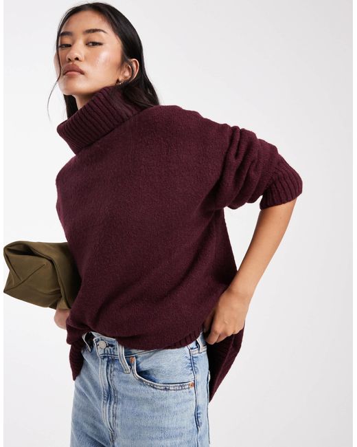 Miss Selfridge Purple Oversized Roll Neck Split Hem Jumper