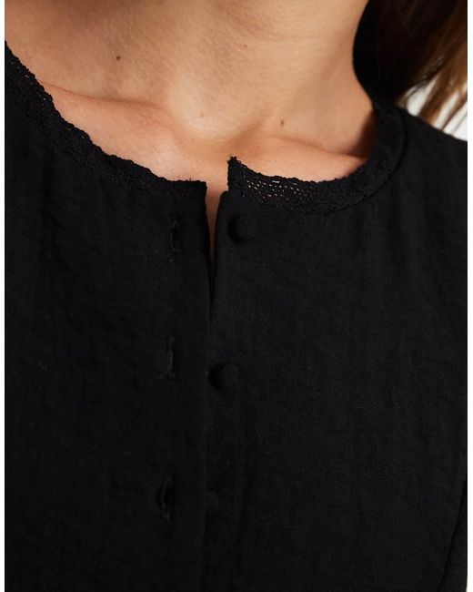 Aware Black Textured Waistcoat With Lace Trim Detail Co-ord