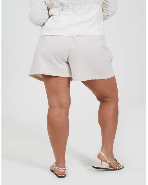 Brave Soul White Curve Linen Look Tailored Shorts