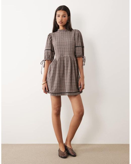 Wednesday's Girl Brown Mini Textured Smock Dress