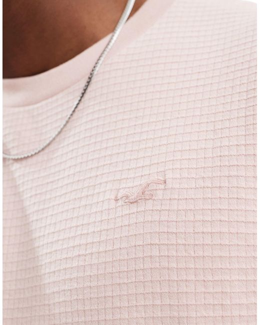 Hollister Pink Icon Logo Textural Grid Relaxed Fit T-shirt for men