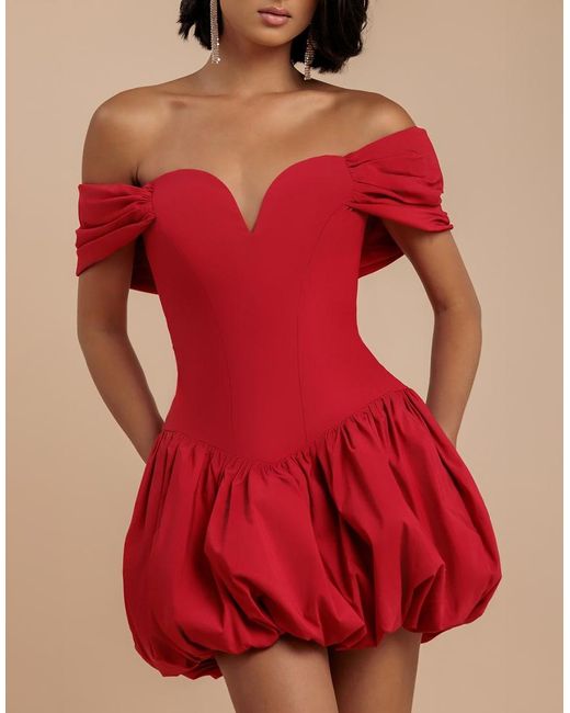 Goddiva Red Bardot Babydoll Corset Mini Dress