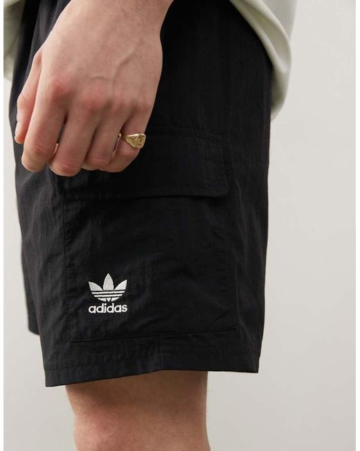 Adidas Originals Black Trefoil Essentials Cargo Shorts for men