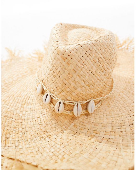 South Beach White Frayed Edge Cowboy Hat With Seashell Detail