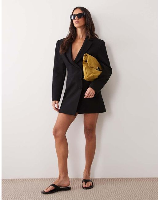 Miss Selfridge Black Strong Shoulder Cinched Blazer Dress