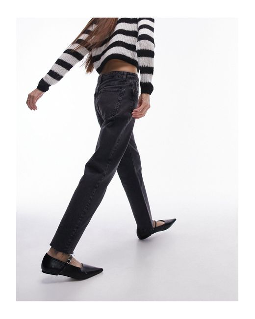 TOPSHOP Black Cropped Mid Rise Straight Jeans With Raw Hems