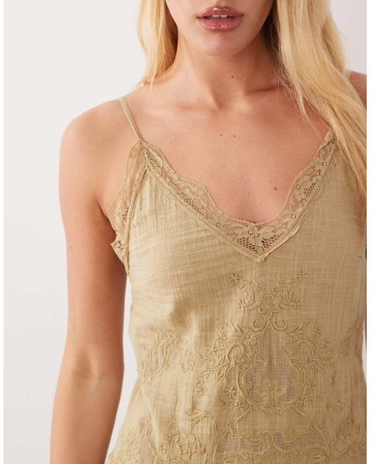 ASOS Natural Cami Maxi Dress With Lace Inserts And Tie Straps
