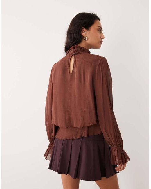 Mango Red Sleeveless Ruffle Blouse With Scarf Detail