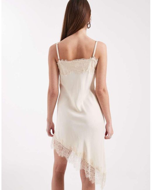 ASOS Natural Satin Lace Trim Asym Mini Dress