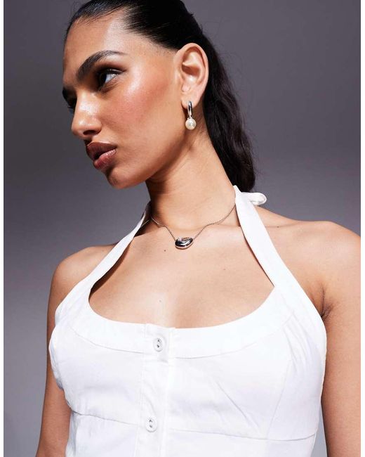 Vestido Corto Abotonado Con Cuello Halter De Popelina De Algodón De Princess Polly de color Gray