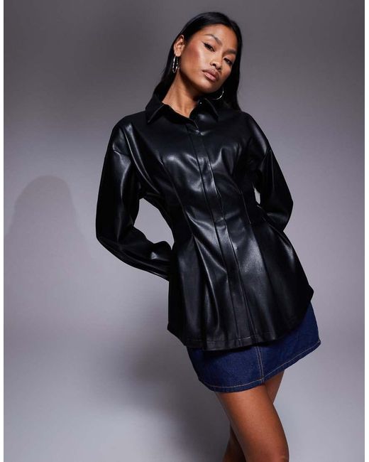 ASOS Blue Faux Leather Cinched Detail Shirt