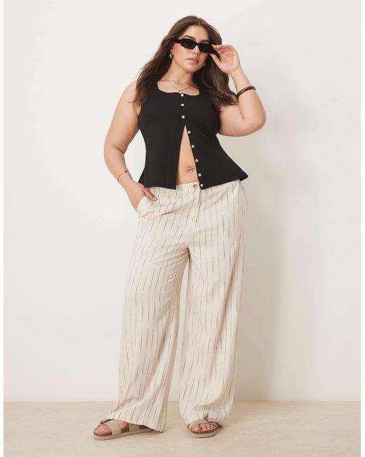 ASOS Natural Curve Relaxed Straight Leg Pants With Linen