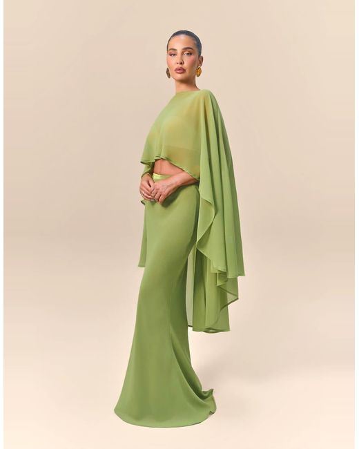 Wanderdoll Green X Emma Milton Primrose Chiffon Fishtail Maxi Skirt