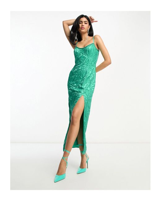 Vestido largo verde menta oscuro de ASOS de color Azul Lyst