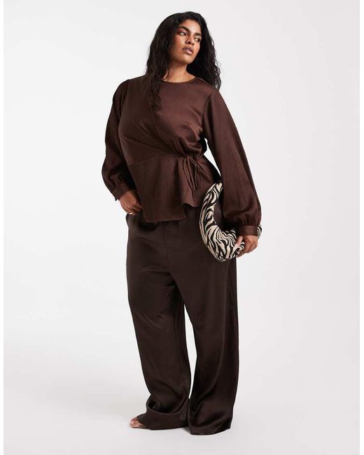 Vero Moda Brown Satin Wrap Front Blouse With Tie