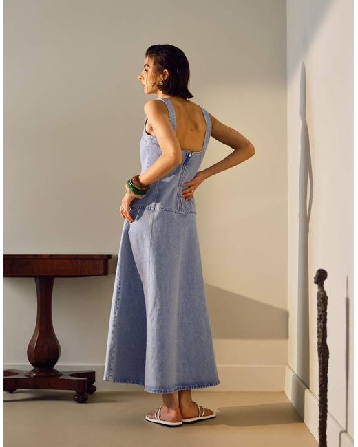 TOPSHOP Natural Denim Dropped Waist Midi Dress