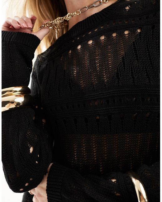 Vero Moda Black Long Sleeved Crochet Midi Dress