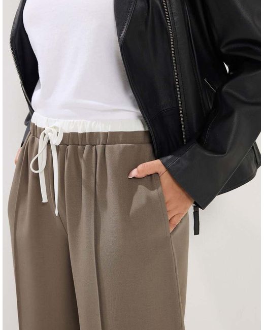 PixieGirl White Petite Contrast Waist Wide Leg Trousers