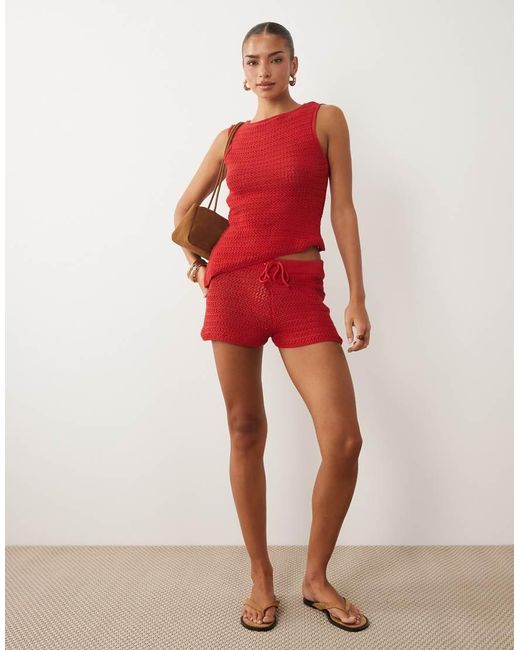 ASOS Red Crochet Short Co Ord