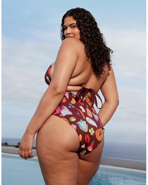 ASOS Blue Asos Design Curve Celeste High Leg High Wais Bikini Bottom