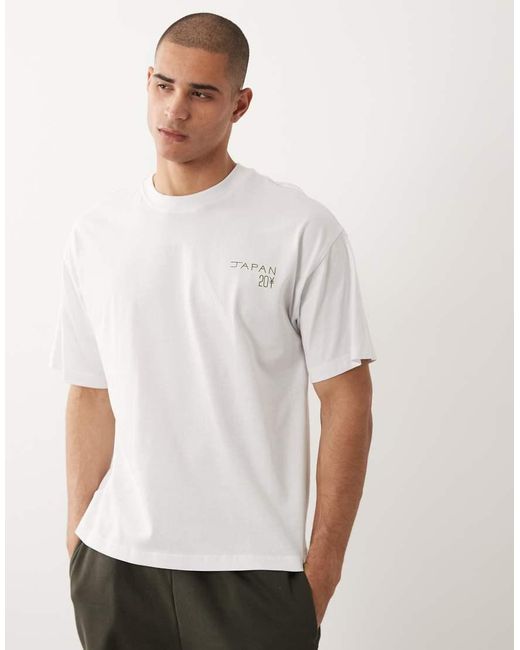 SELECTED White Oversized T-Shirt With Japan Stamp Backprint for men