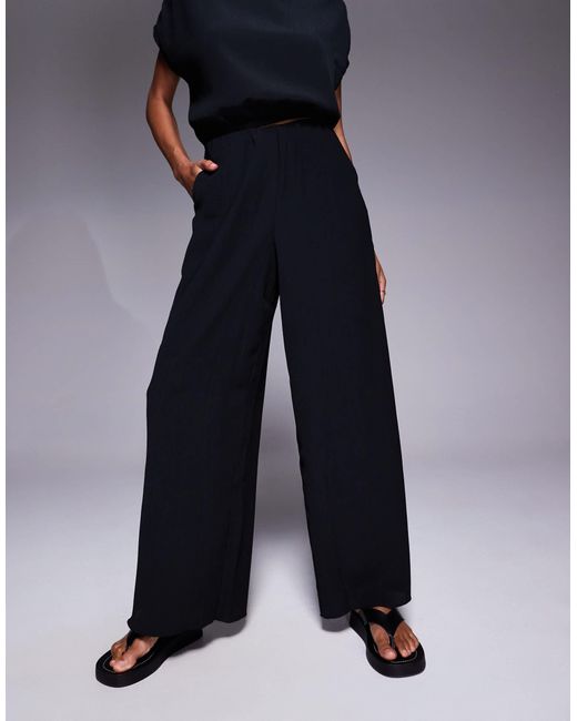 ASOS Blue Tailored Wide Leg Crinkle Textured Trousers Co-Ord