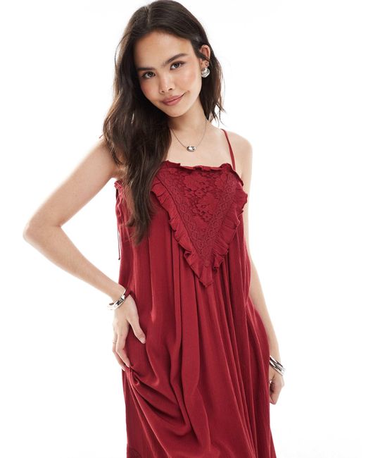 Miss Selfridge Red Lace Detail Maxi Slip Dress