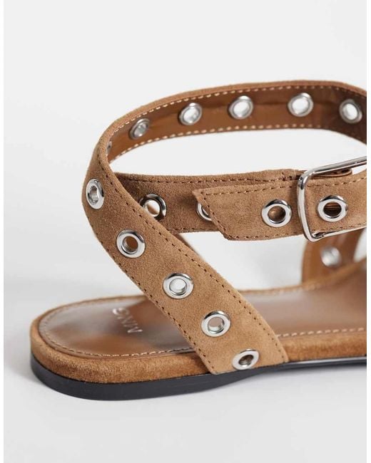 Mango Metallic 100% Leather Gladiator Sandals With Studs