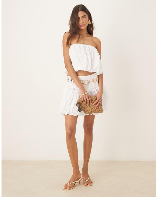 Bardot White Poplin Balloon Crop Top