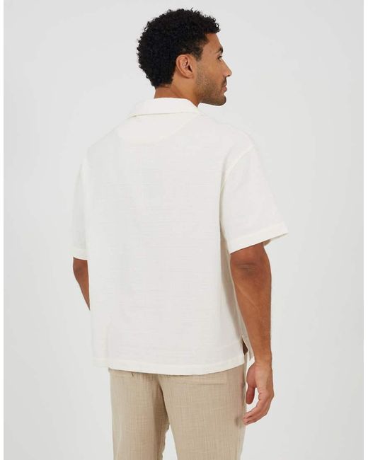Brave Soul White Cotton Open Collar Shirt With Tie Detail for men