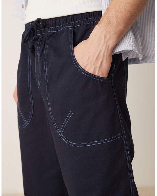 ASOS Blue baggy Nylon Trouser With Contrast Stitch for men