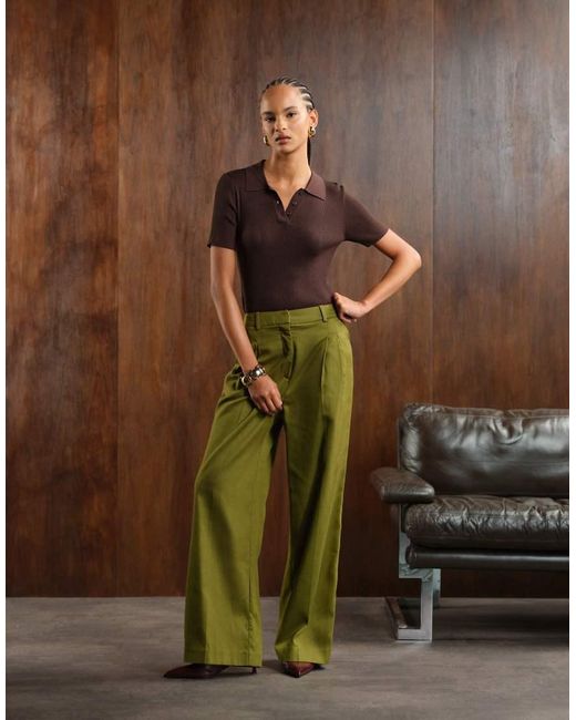 Nobody's Child Green Jax Wide Leg Tailored Trousers Co-ord