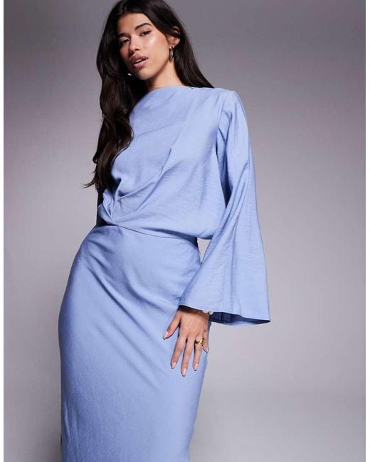 ASOS Purple Long Sleeve Tucked Waist Bias Maxi Dress