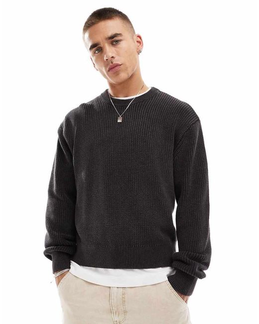Bershka Black Ribbed Knitted Jumper for men