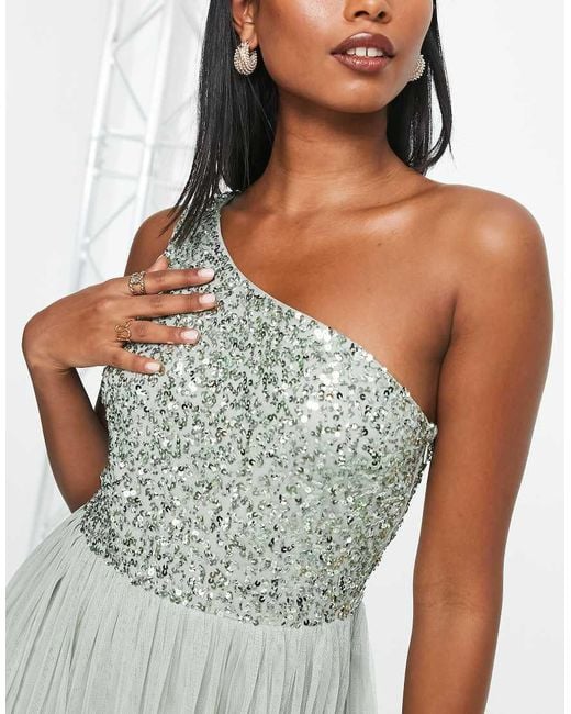 Maya Green Bridesmaid One Shoulder Sequin Maxi Dress