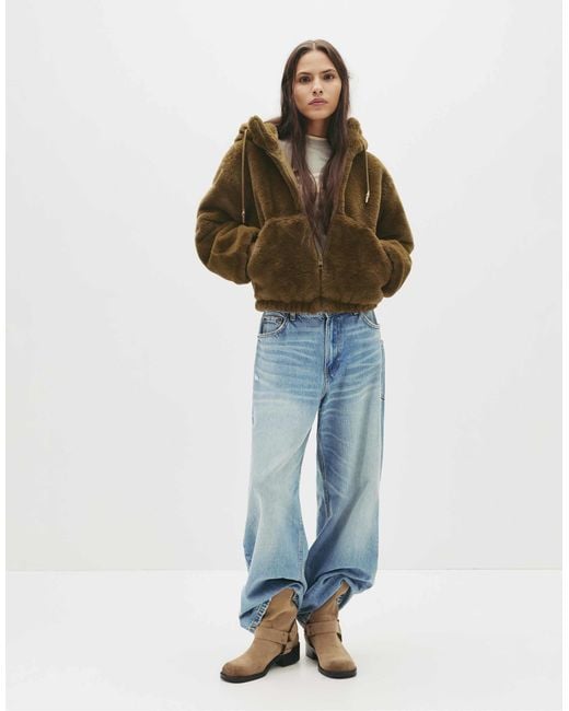 Veste à capuche en fausse fourrure - camel Pull&Bear en coloris Multicolor