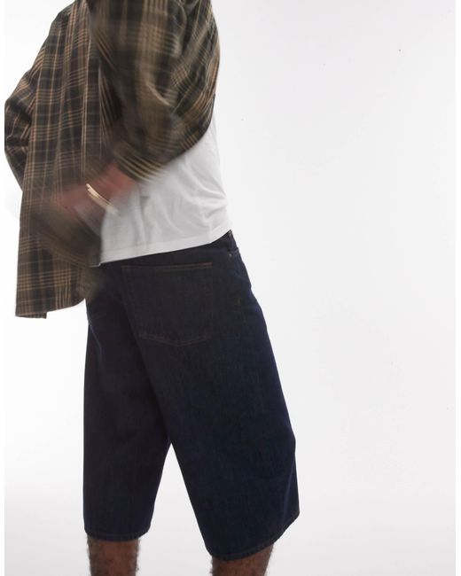 Bermuda mi-long en jean - délavage brut moyen Topman pour homme en coloris Blue