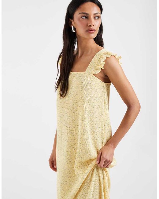 Pieces Natural Plisse Maxi Dress With Frill Sleeves