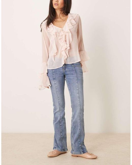 Gina Tricot Blue Low Rise Flare Leg Jeans With Front Panel Detail