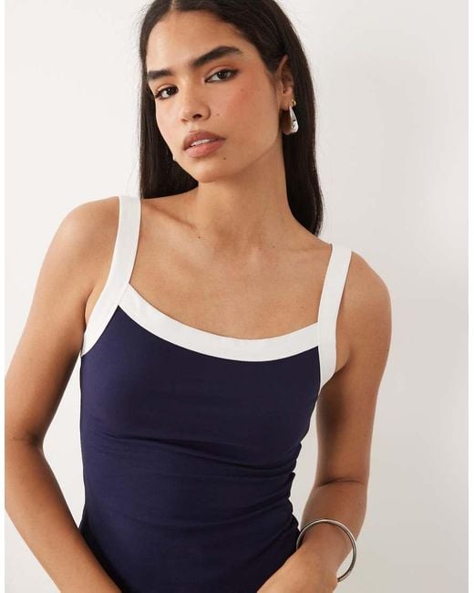 GOOD AMERICAN Blue Cotton Contrast Trim Super Stretch Tank Top