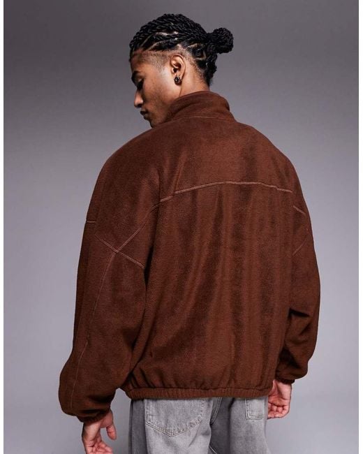 ASOS Brown Extreme Oversized Quarter Zip Funnel Neck Fleece Sweatshirt for men
