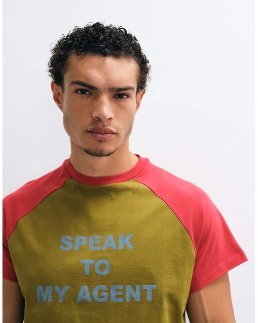 Reclaimed Vintage Green Raglan Slogan T-shirt for men