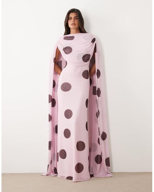 ASOS Pink Mesh Maxi Dress With Scarf Drape Detail