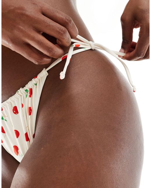 Mango Brown Cherry Print Double Side Tie Bikini Bottom