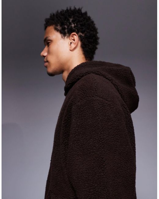 Sweat à capuche ultra-oversize à col cheminée zippé en imitation peau ASOS pour homme en coloris Gray