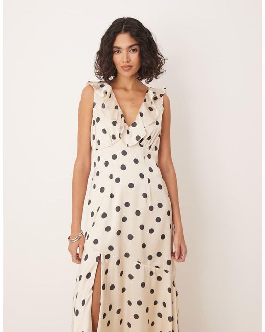 ANAYA Natural Polka Dot Asymmetric Midi Dress