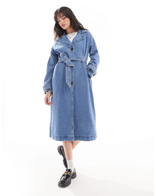 Trench-coat ceinturé en denim - moyen délavé Vero Moda en coloris Blue