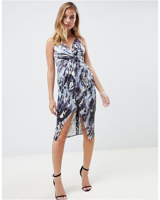 asos design midi dress with halter neck detail in high shine satin