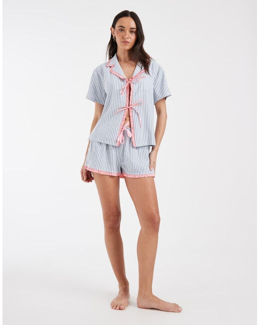 Daisy Street Blue Tie Shirt And Boxer Pyjama Shorts